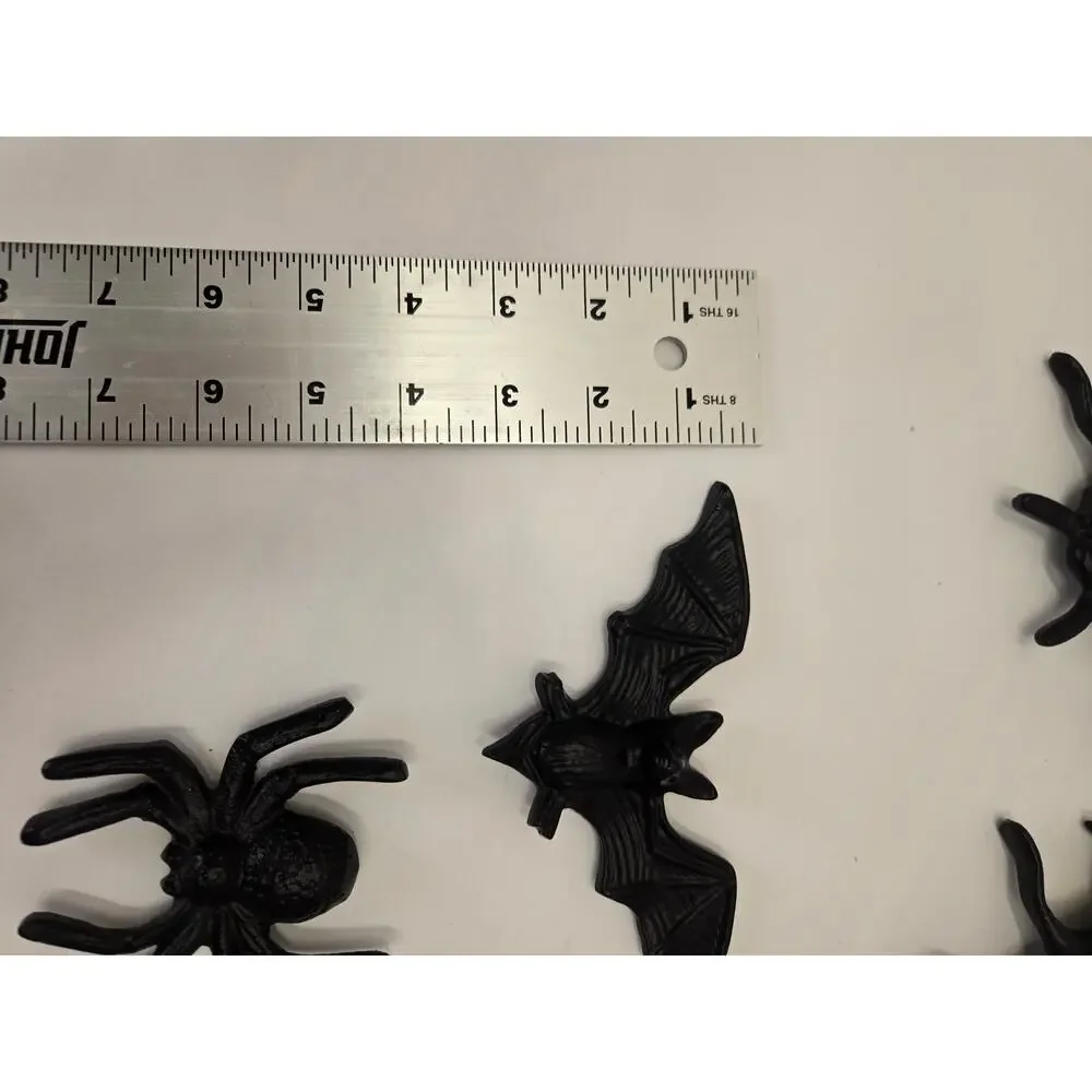 Halloween Black Metal Wall Decor Set of 7 Spiders Bats Beetles Gothic